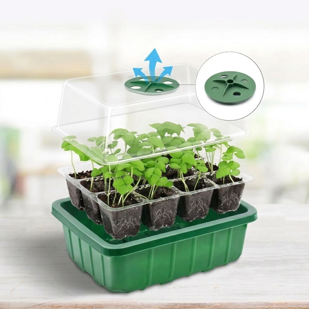 Seed Starter Trays - ถาดเพาะเมล็ดแบบปรับความชื้นได้พร้อมไฟปลูกต้นไม้ ชุดถาดเพาะเมล็ดแบบยกสูงเพื่อการเพาะปลูกที่มีประสิทธิภาพ