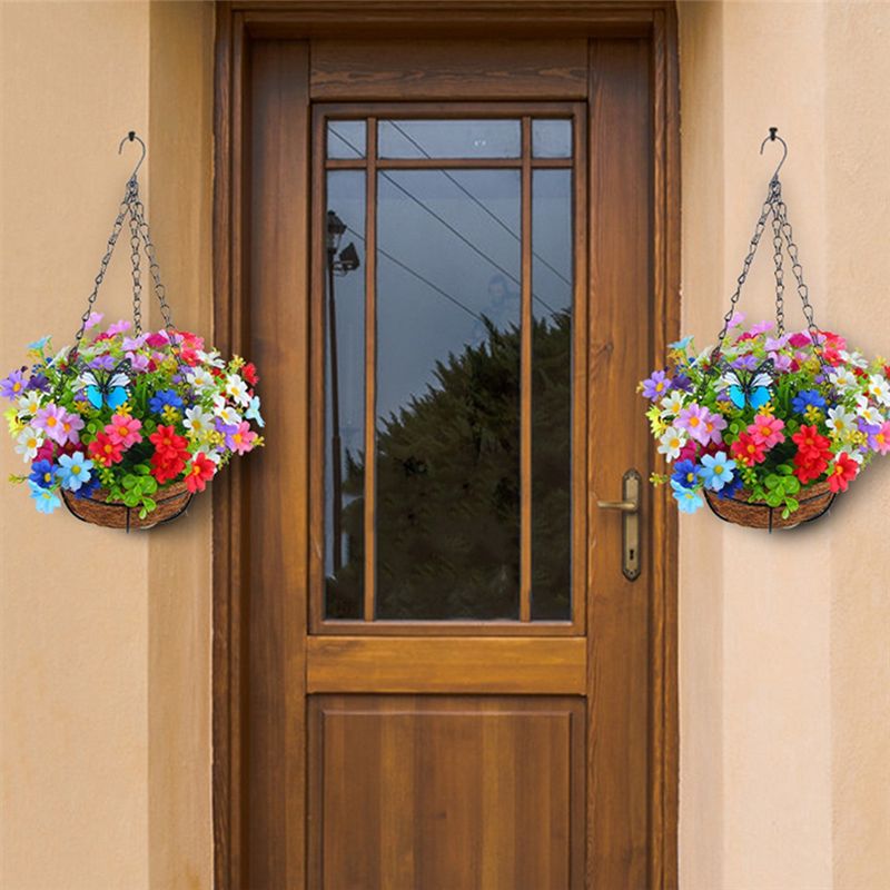 Gardening Tools Yellow - ดอกไม้ประดิษฐ์แบบแขวนในตะกร้าสำหรับตกแต่งสวนสนามหญ้าลานบ้าน สำหรับตกแต่งภายนอกและภายใน-สีเหลือง