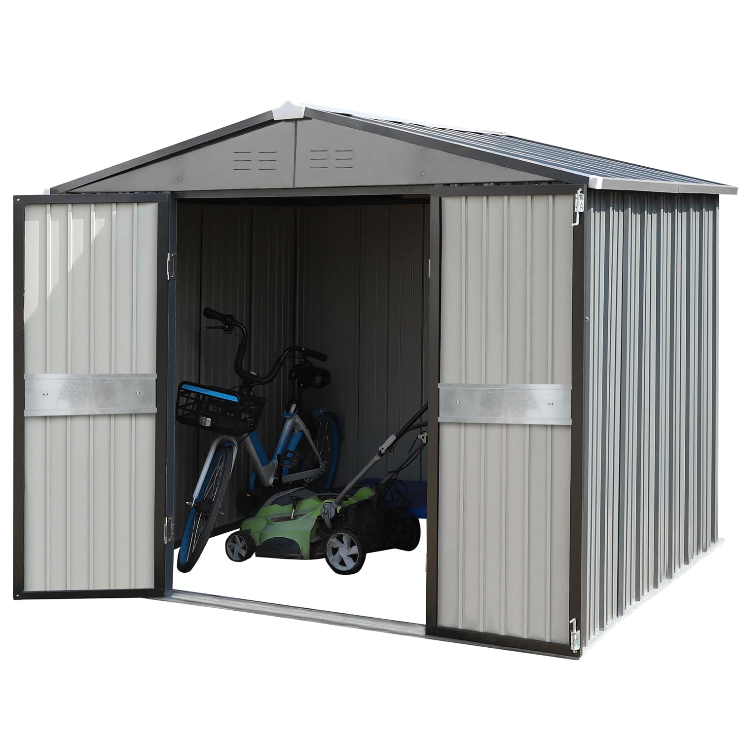 Gardening Tools Storage - โรงเก็บของกลางแจ้งขนาด 10' x 10' พร้อมประตูคู่, โรงเก็บของโลหะสำหรับสวน,