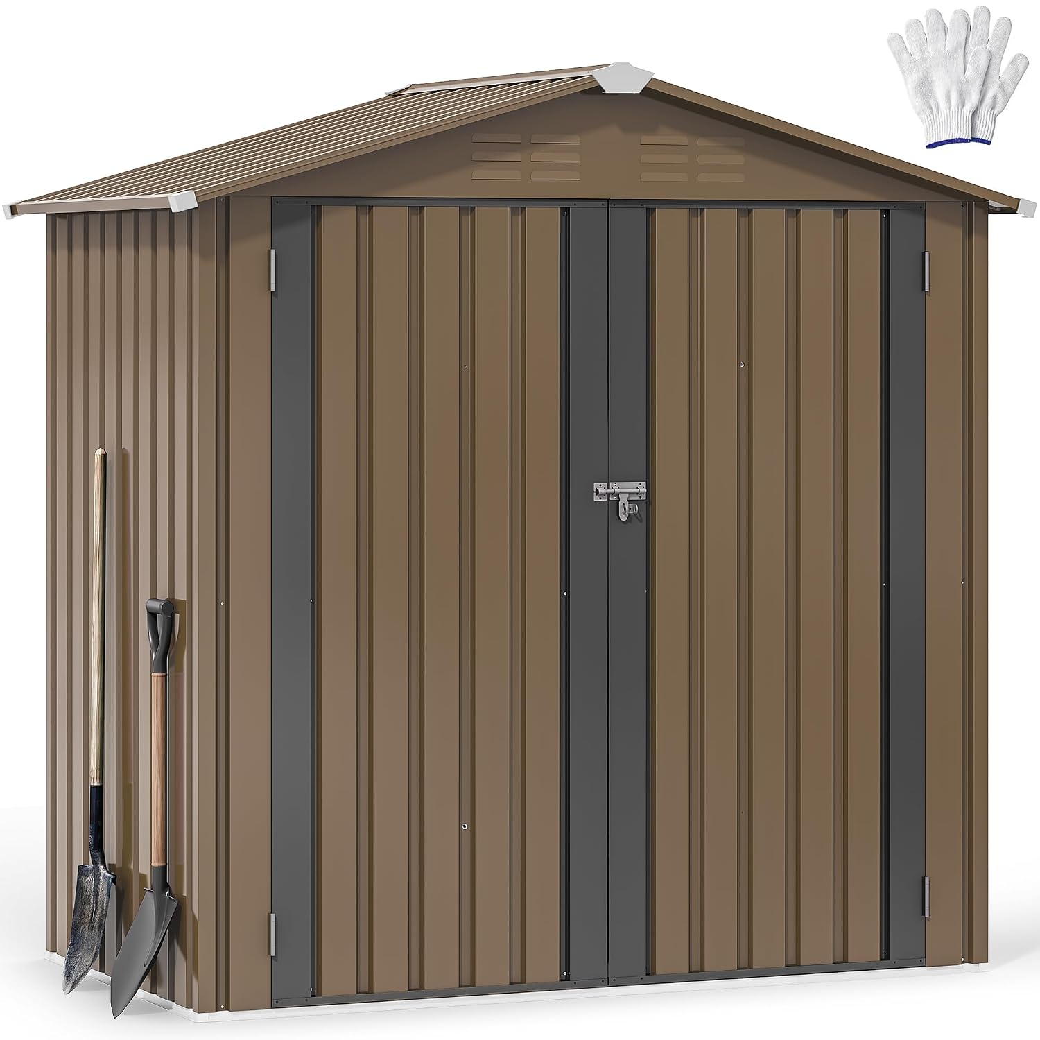 Gardening Tools Storage - โรงเก็บของกลางแจ้งโลหะขนาด 6x4 ฟุต, โรงเก็บเครื่องมือกันน้ำ, หน่วยเก็บของสำหรับงานหนักพร้อมประตูล็อคได้และช่องระบายอากาศ, เหมาะสำหรับการปรับแต่ง