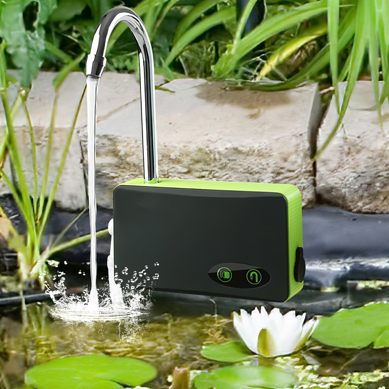 Gardening Tools Green - ปั๊มออกซิเจนแบบพกพาสามในหนึ่งเดียวสำหรับการตกปลา ฟังก์ชั่นดูดน้ำพร้อมไฟ LED เครื่องมือทำสวนสีเขียว