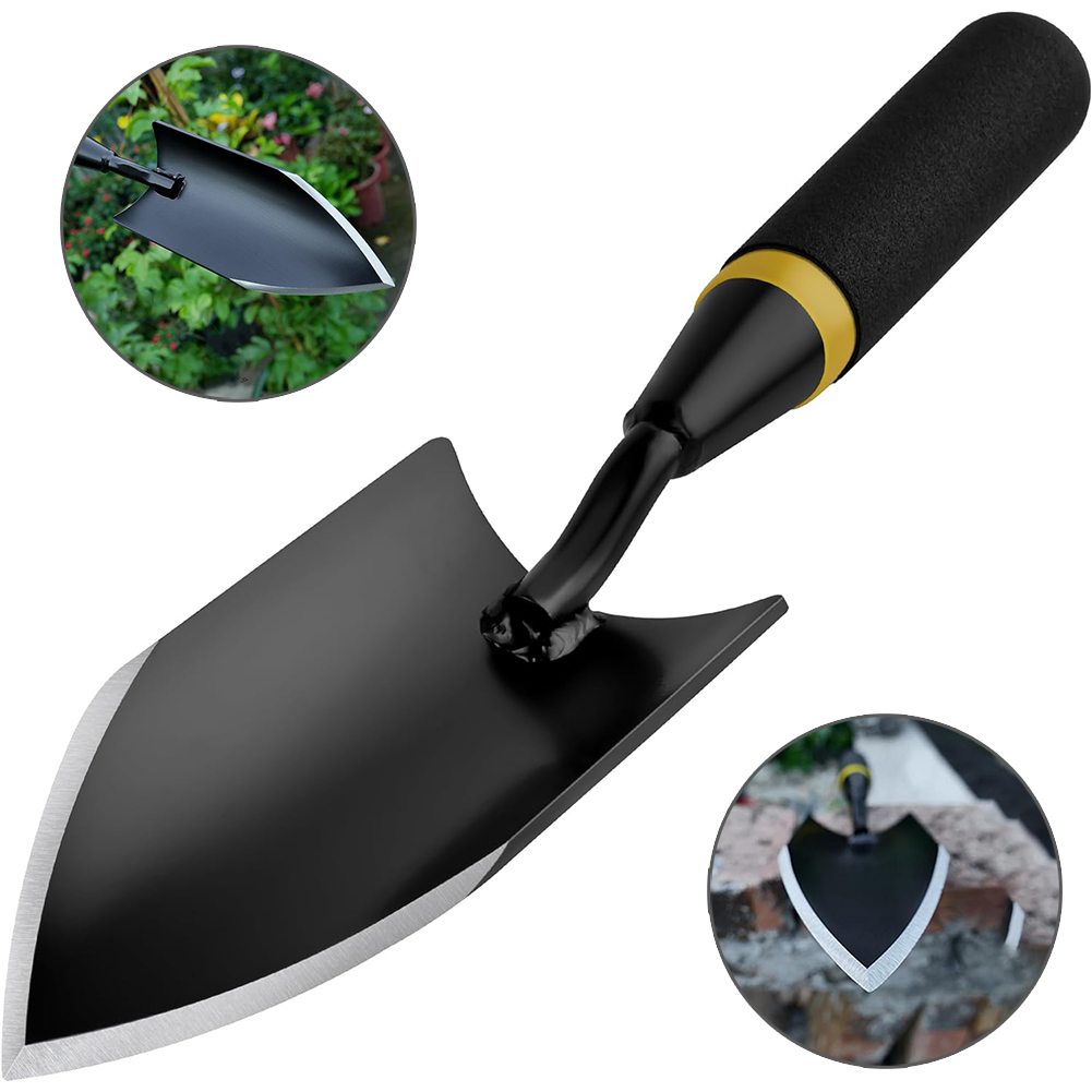 Gardening Tools Trowel - พลั่วสวนเหล็กแมงกานีสสําหรับงานหนัก - เกรียงสวนที่ไม่ได้งอพร้อมที่จับยางตามหลักสรีรศาสตร์, เครื่องมือขุดดินแข็งเป็นพิเศษ