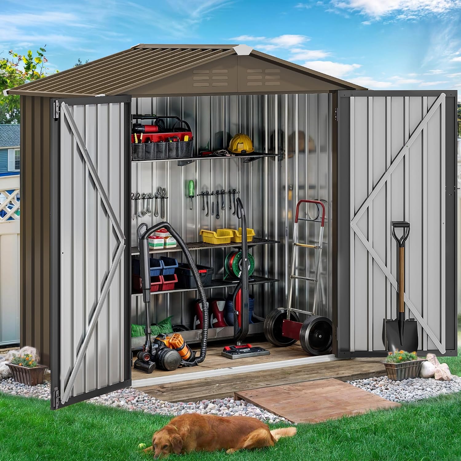 โรงเก็บของกลางแจ้งโลหะขนาด 6x4 - Gardening Tools Storage บทวิจารณ์และราคา