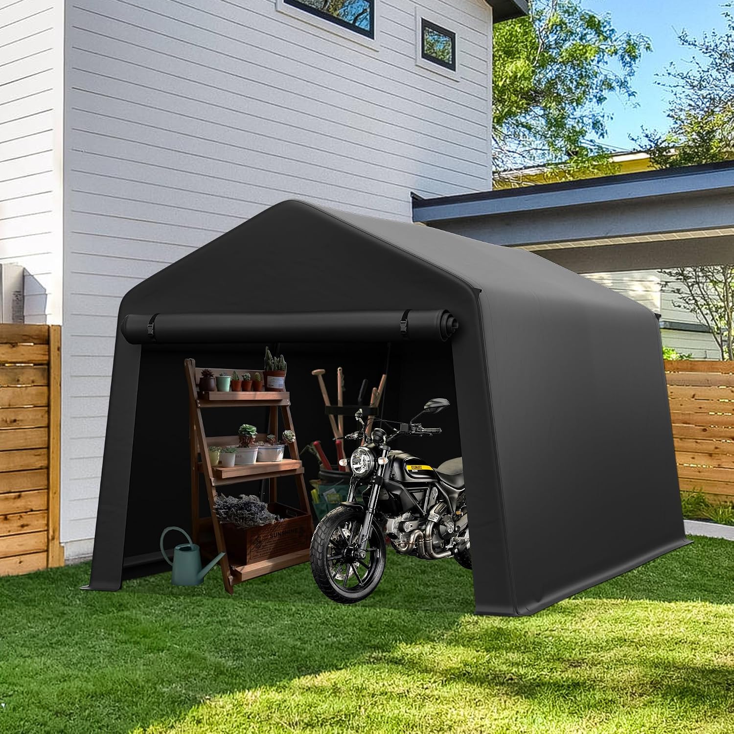 โรงเก็บของกลางแจ้งแบบพกพา ขนาด - Gardening Tools Storage บทวิจารณ์และราคา