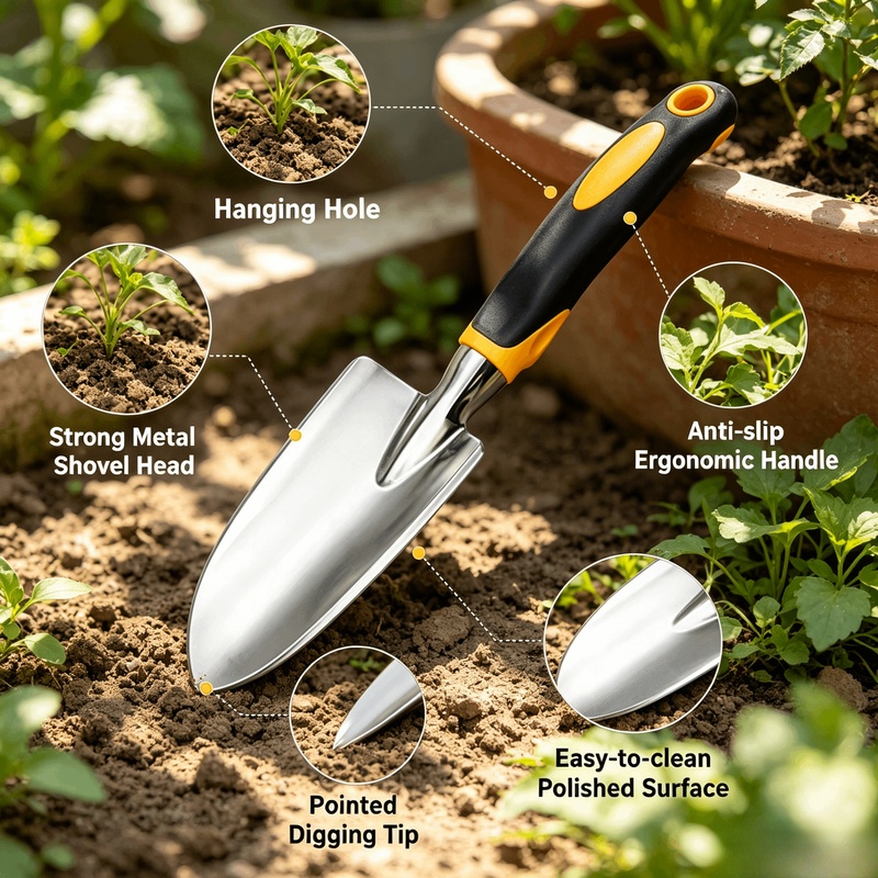 พลั่วตักดินสแตนเลสสำหรับงานหนั - Gardening Tools Trowel บทวิจารณ์และราคา