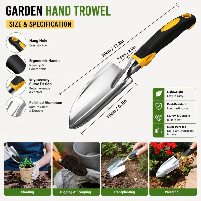 พลั่วตักดินสแตนเลสสำหรับงานหนั - Gardening Tools Trowel บทวิจารณ์และราคา
